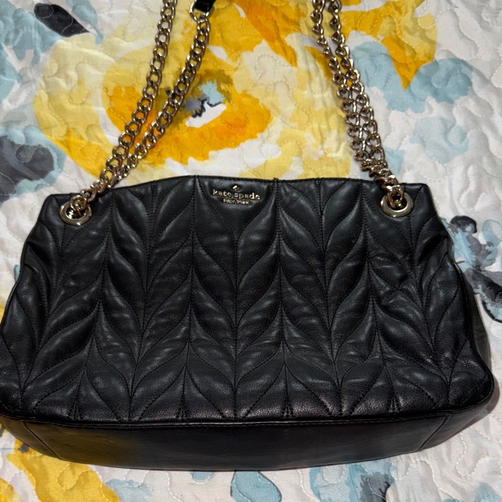 Kate Spade Black Quilted Shoulder Bag with Gold Chain